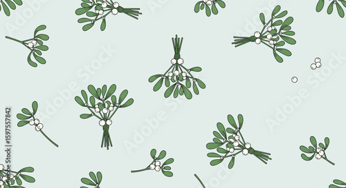 Whimsical mistletoe sprigs pattern for festive holiday greetings and seasonal decorations