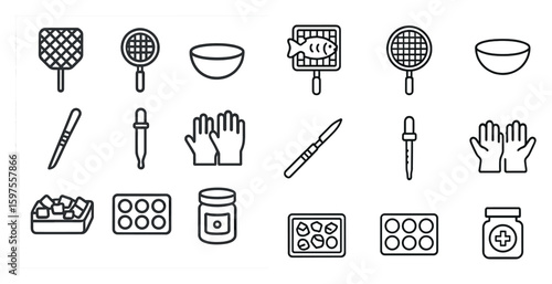 Cooking utility line icons set – outline, kitchen, food preparation essentials