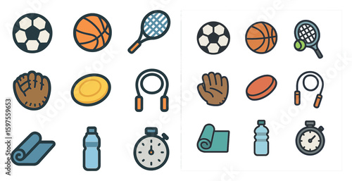 Sports and fitness icons set – outline, linear, gym and activity symbols