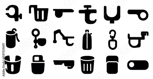 Plumbing silhouette icons set – solid, filled, repair and maintenance symbols