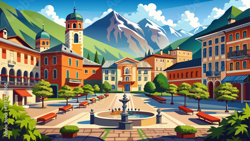 Very beautiful Sondrio - Valtellina (IT) - panoramic view of Piazza Garibaldi