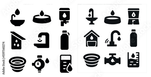 Water conservation solid icons set – filled, sustainability, eco-friendly symbols