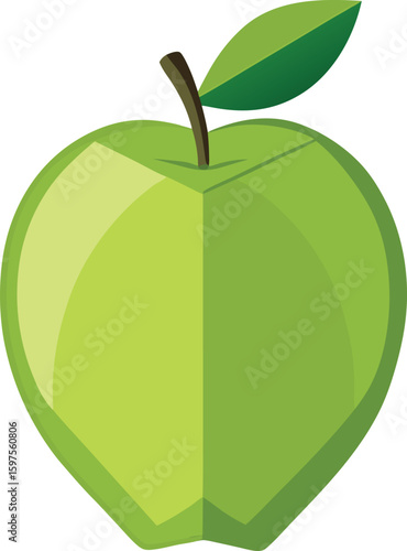 Flat Green Apple Vector | Minimalist Fruit Clipart Design