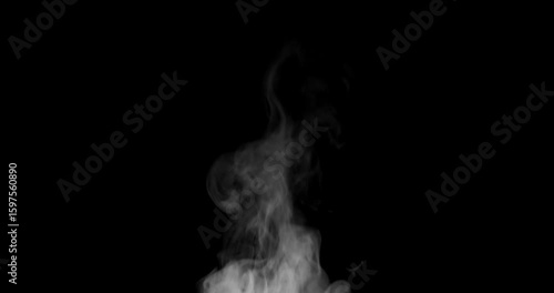 Trickle of Steam Slowly Rising from the Cup. White steam rises light, graceful twists on a black background. Slow motion. Footage is perfect for the layer with different blending modes.