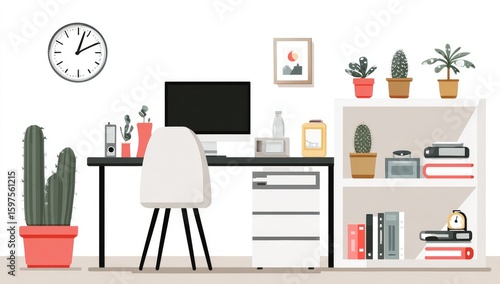 Wallpaper Mural Minimalist home office with plants and decor Torontodigital.ca