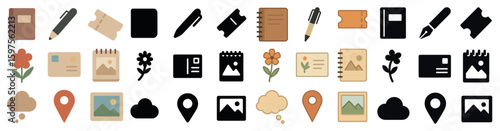Business and office icons set – silhouette, flat, productivity and work symbols