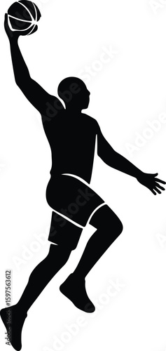 Silhouette basketball player dunking in action vector Illustrator