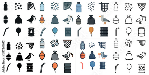Bird conservation icons set – filled, silhouette, avian protection and environmental symbols
