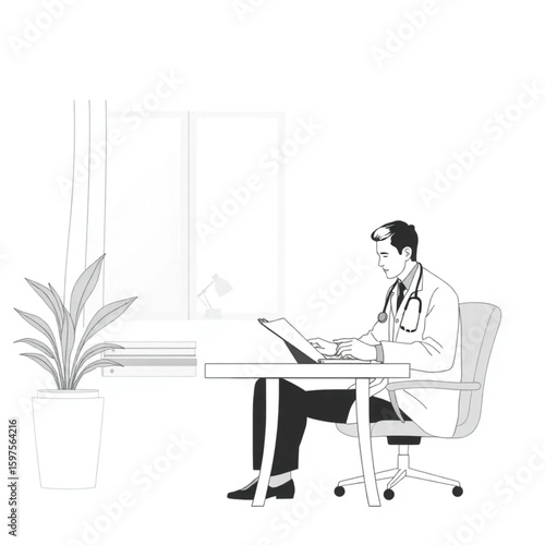 A medical student reviewing for exams in a sunlit study carrel