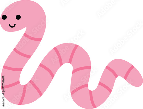 Cute Pink Cartoon Earthworm with a Smile