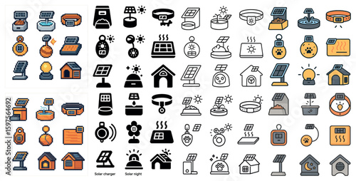 Renewable energy icons set – flat, filled, eco and sustainable symbols