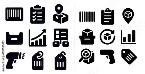 Business and ecommerce solid icons set – flat, filled, commerce symbols