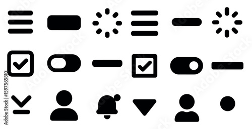 User interface solid icons set – filled, flat, essential design elements