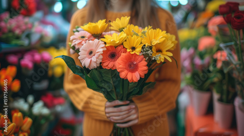Wallpaper Mural Holding vibrant blooms: A bouquet of colorful flowers, radiating beauty and freshness. Floral arrangement. Torontodigital.ca