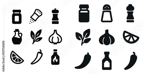 Culinary solid icons set – cooking, kitchen, food ingredient symbols