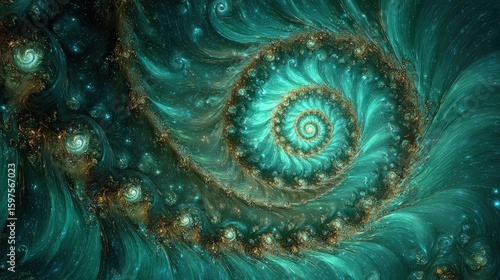 Intricate Turquoise Spiral Galaxy Design