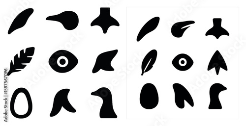 Bird shape silhouette icons set – solid, filled, avian and feather symbols