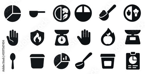 Cooking and kitchen solid icons set – food, culinary, meal preparation symbols