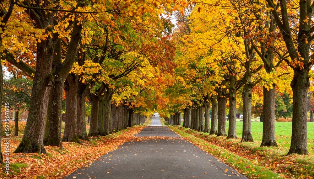 Naklejka premium tree-lined avenue of beautiful fall foliage