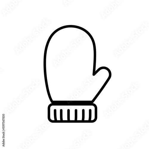 Outline of a mitten in simple black and white style  