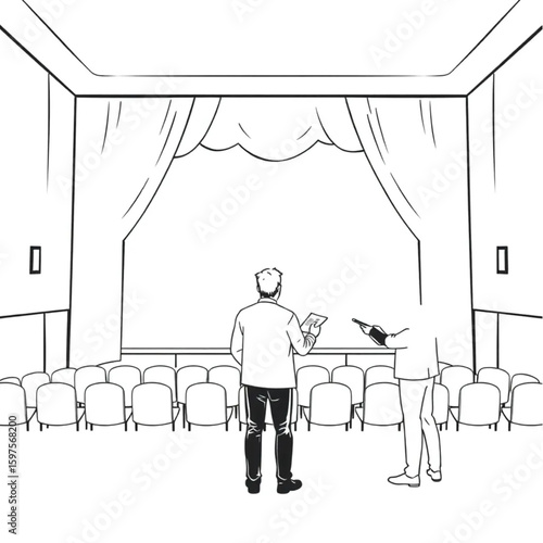 A playwright rehearsing lines in an empty hall