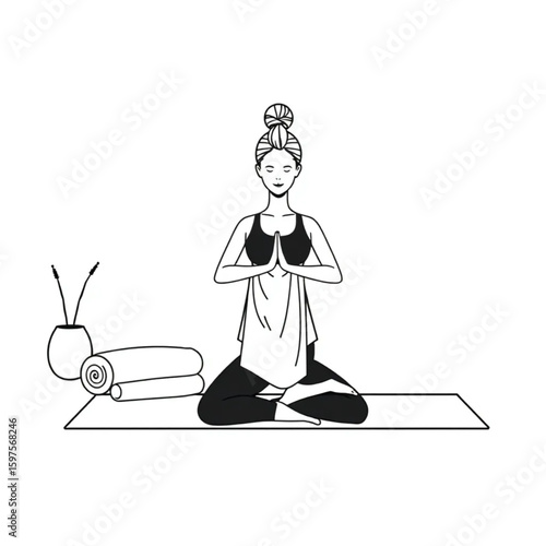 A yoga instructor folding blankets before class