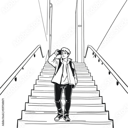 A friend snapping a candid on an urban stairway