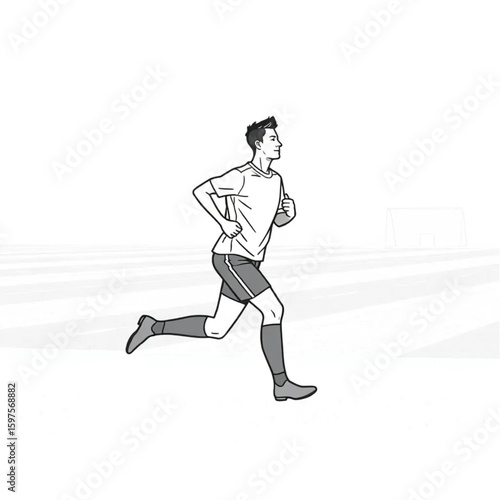 A runner warming up beside frosted football fields