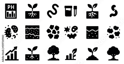 Agriculture and environment solid icons set – filled, farming, nature symbols