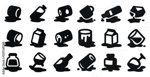Food and drink silhouette icons set – outline, solid, culinary and beverage symbols