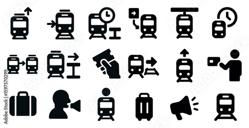 Public transportation solid icons set – filled, travel, commuter symbols