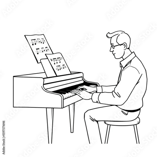A pianist composing melodies on a notepad
