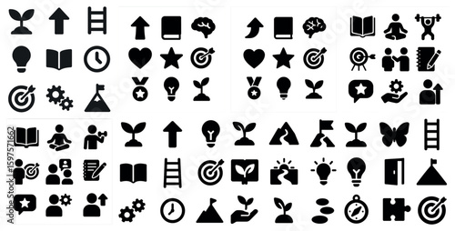 Business and finance solid icons set – flat, filled, financial and corporate symbols