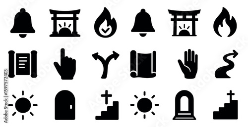 Spiritual and ritual solid icons set – filled, religious and ceremonial symbols