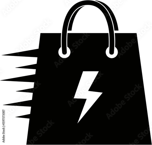 Speed lightning shopping bag black glyph icon