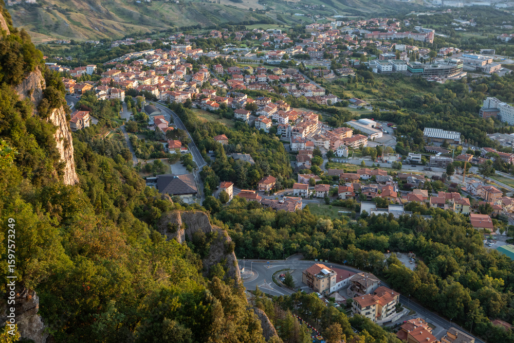 Obraz premium Scenic View of San Marino – Historic Architecture and Mountain Landscape. One of the smallest countries in the world, located in the heart of Italy.