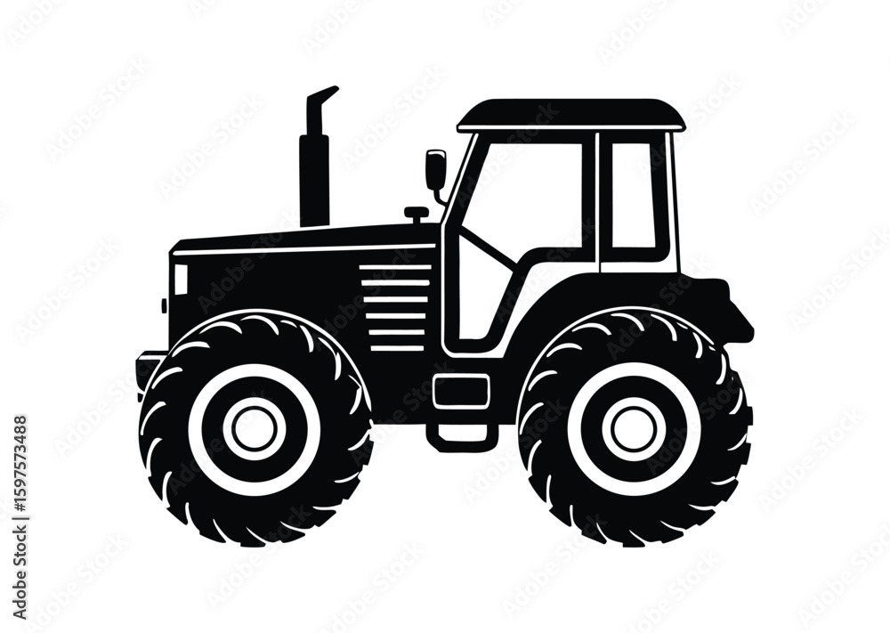 Obraz premium Tractor silhouette black vector white background