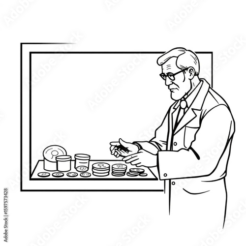 A curator arranging ancient coins in a display case