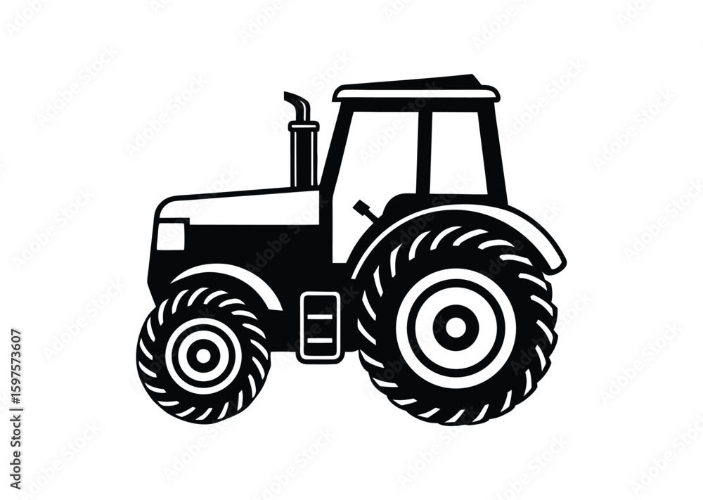 Obraz premium Tractor silhouette black vector white background