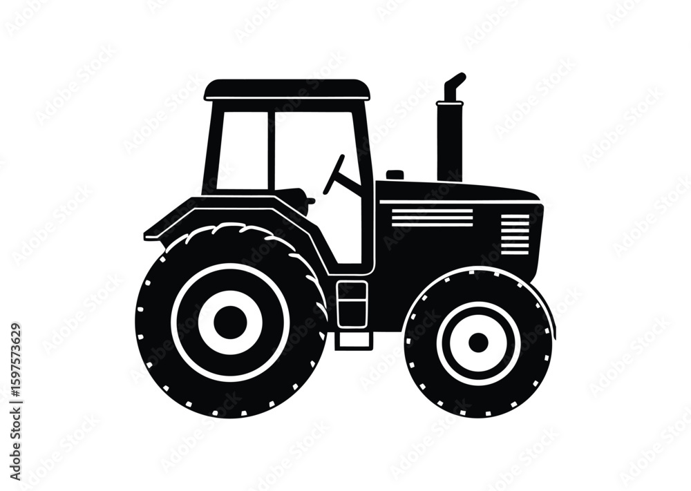Obraz premium Tractor silhouette black vector white background