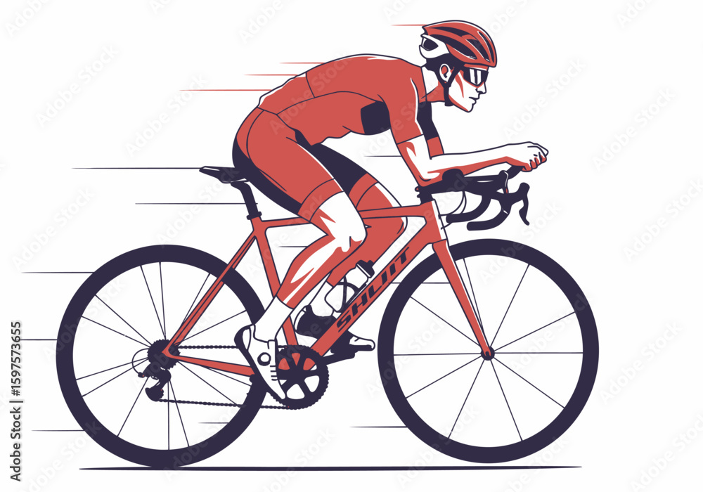 Obraz premium A cyclist in red is riding a bike with speed lines