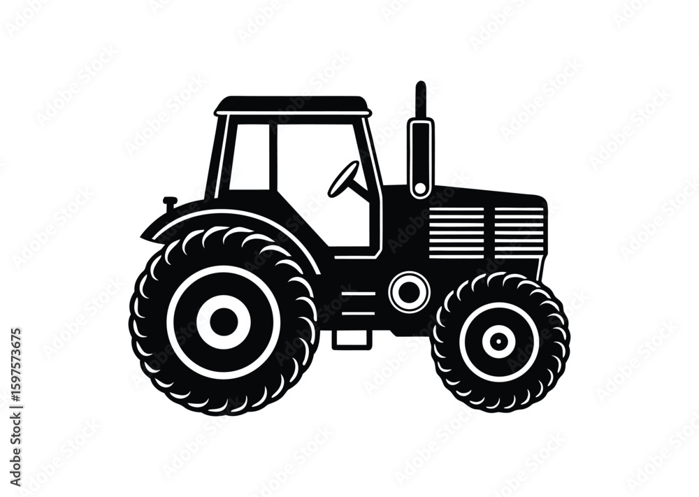 Obraz premium Tractor silhouette black vector white background