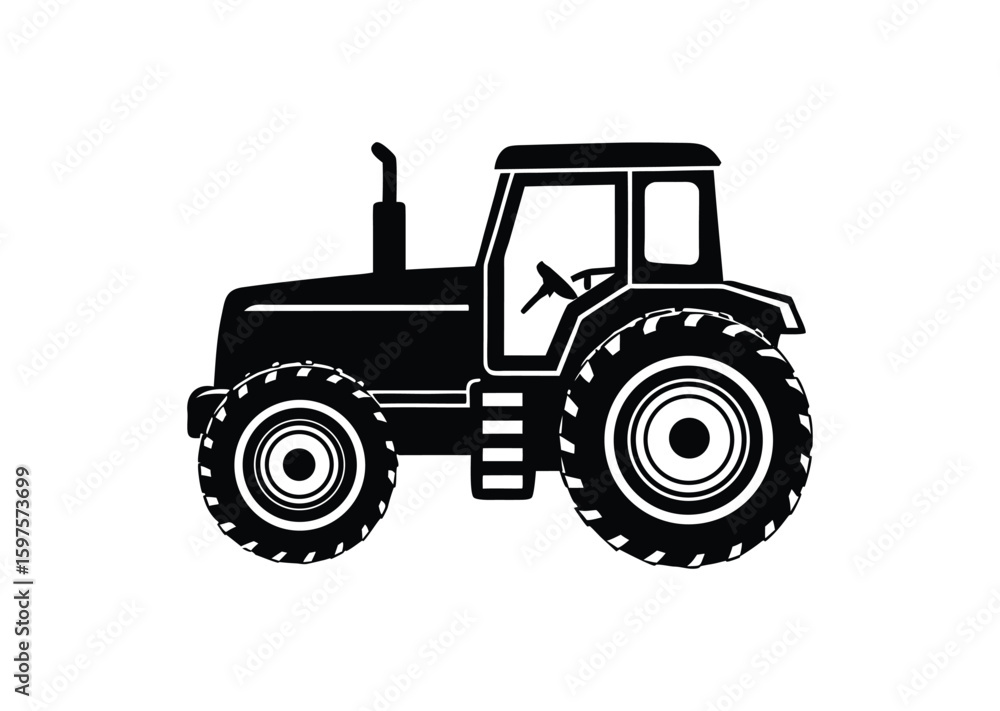 Obraz premium Tractor silhouette black vector white background