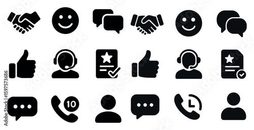 Business communication solid icons set – filled, professional, corporate symbols