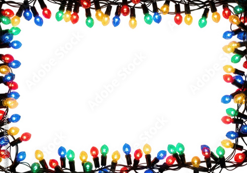 Festive christmas lights border decoration isolated on transparent background