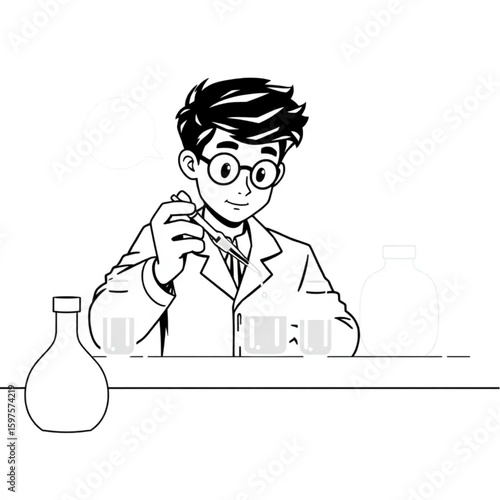 A young scientist pipetting liquids at a glowing workstation