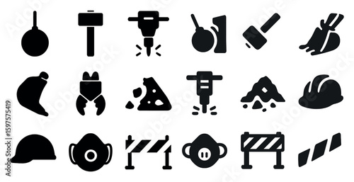 Construction and tools solid icons set – filled, building, repair symbols