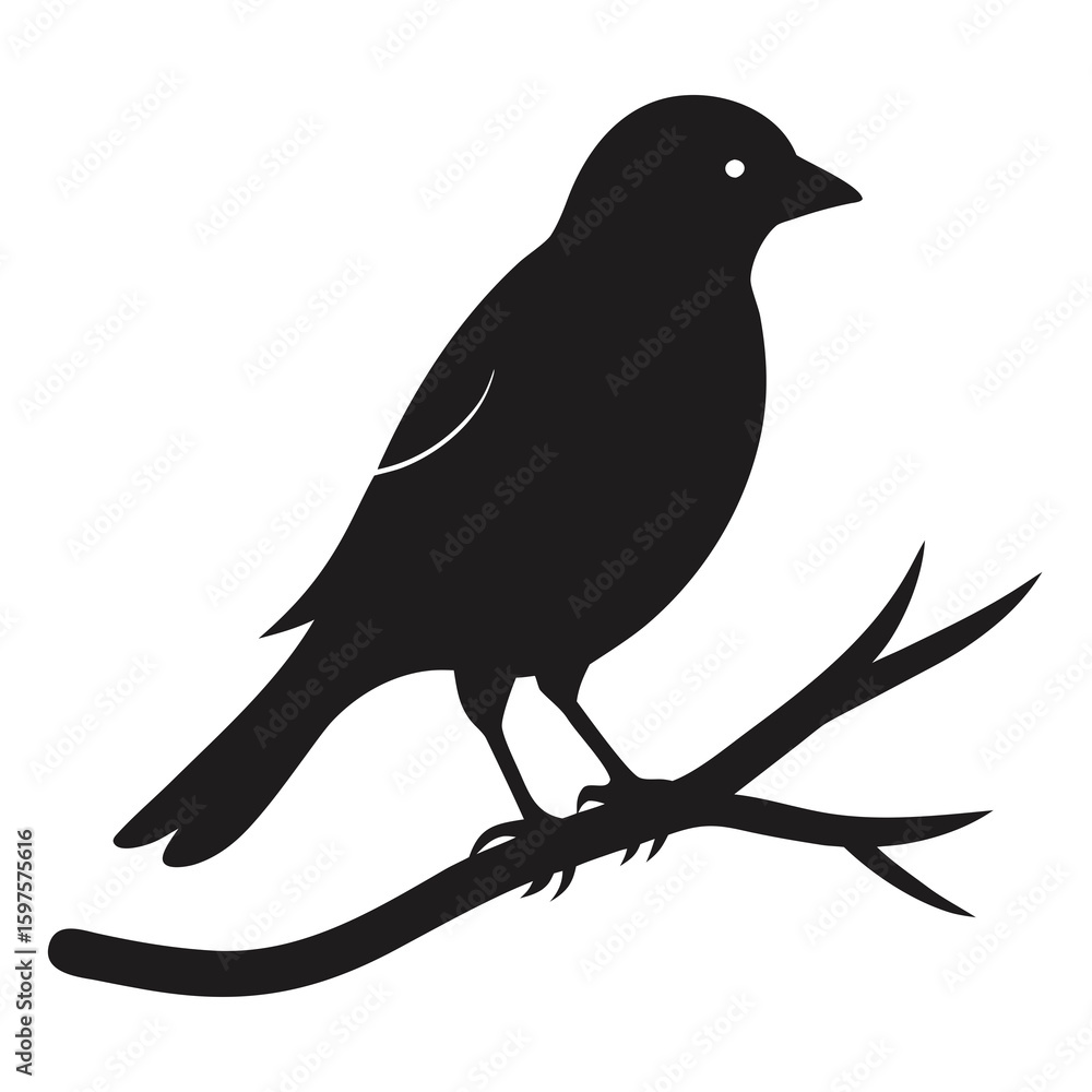 Obraz premium Bird sitting on branch silhouette vector