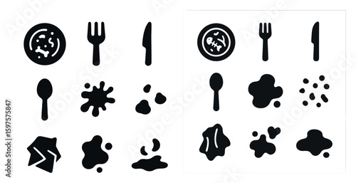 Food and kitchen silhouette icons set – simple, culinary, cooking symbols