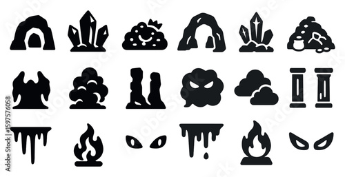 Fantasy and mythical solid icons set – silhouette, filled, magical legend symbols